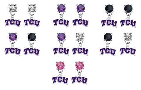 TCU Horned Frogs Crystal Bling Earrings Stud Post Dangle - Mix & Match Colors Cover