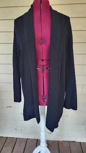 Lauren Ralph Lauren 1X 100% Leinen Open Knit Long Black Cardigan Capsule Goth - Bild 1 von 10