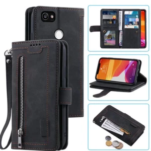 Leather Zipper Magnetic Flip Wallet Card Case Cover For Google Pixel 2 2XL XL2 - Picture 1 of 26