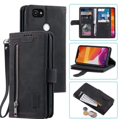 Leather Zipper Magnetic Flip Wallet Card Case Cover For Google Pixel 2 2XL XL2 - Image 1 of 4