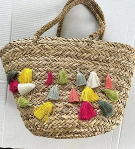 Anthropologie Nimmes Flora Bella straw tote Woven Raffia Bag Beach - Picture 1 of 7