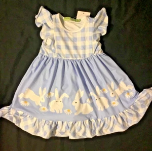 Millie Loves Lily Girls Blue Gingham Bunny & Daisy Dress Size 2 New W/T - Picture 1 of 3