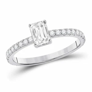 14kt White Gold Emerald Diamond Solitaire Bridal Wedding Engagement Ring 1 Ctw - Picture 1 of 4