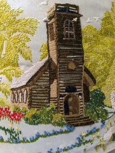 Church In The Wildwood Paragon Crewel Embroidery Vintage 0828 COMPLETED PILLOW - Picture 1 of 5