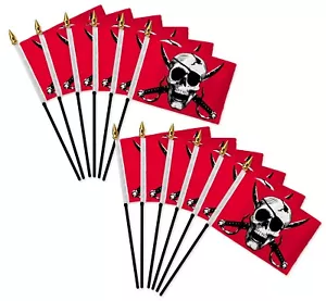 1 Dutzend purpurrote Piraten 4x6 Zoll Stockfahnen Schreibtischgröße Piratenschiff Stockfahnen - Bild 1 von 2