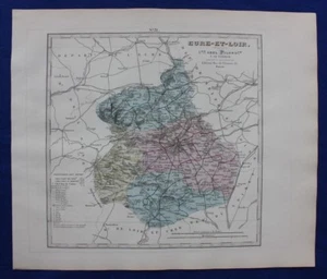 Original antique map EURE ET LOIR, FRANCE, CHARTRES, Le Vasseur, 1878 - Picture 1 of 4