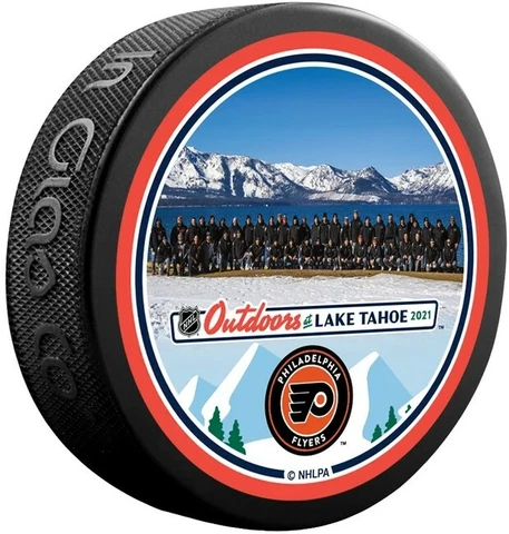 Philadelphia Flyers 2021 Lake Tahoe NHL Outdoor Event Official Team Photo Puck Cover