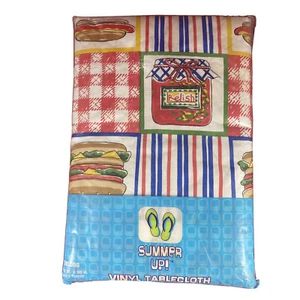Vintage Summer Up! BBQ Vinyl Tablecloth Oblong 52”x90” - Picture 1 of 7
