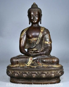 11.8" Old Tibet Pure Bronze Gilt Shakyamuni Sakyamuni Amitabha Buddha Statue - Picture 1 of 9
