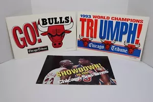 Carteles de colección Chicago Bulls Tribune de los años 90 quiosco letreros de periódico campeón del mundo - Imagen 1 de 4