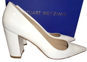 Stuart Weitzman Pumps Pointed Toe Stuart 85MM Leather Block-Heel Shoes 8 - Picture 1 of 7