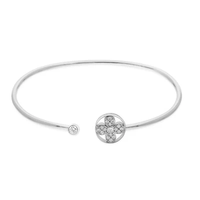 0.25 Ct Lab Grown CVD Round Diamond Cuff Bangle Bracelet 18k White Solid Gold - Image 1 of 4