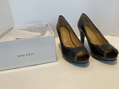 NINE WEST Heels Black Snake Skin Design 7 1/2 NICE  - Image 1 of 4
