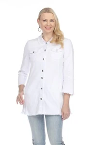 AZI New York Z12018 White Long Fray Hem Kelly Jacket - Picture 1 of 1