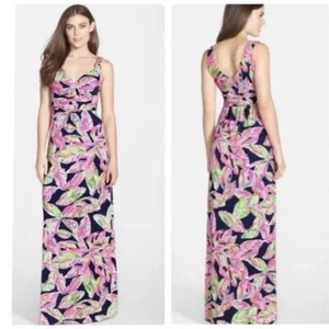 Lilly Pulitzer Maxi Floral Dress Bright Navy In the Vias Beach Villa Size XS - Picture 1 of 22