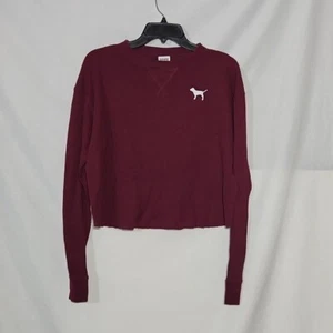 Pink Victoria Secret Maroon Waffle Knit Crop Top Long Sleeve Size XS Women Girls - Picture 1 of 5
