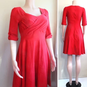 Retro 1950s Rockabilly Dress M 1/2 Sleeve Zip Ruched Bust Circle Skirt Miusol - Picture 1 of 10