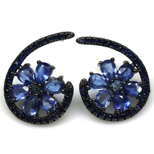 Orecchini In Argento Sterling 925 Con Zaffiro Blu E Zirconia Cubica - Foto 1 di 4
