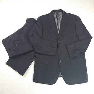 Montefino Uomo Suit 42 Pants 36 Mens Black Pinstripe Super 120s Merino Wool - Picture 1 of 24