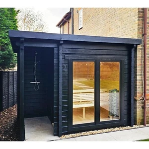 The Keico ISLA Premium Glass Front Sauna & Outdoor Shower Terrace –Nordic Spruce - Picture 1 of 16