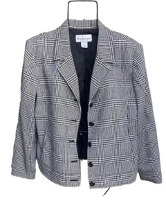 Dressbarn Lined Wool Blend Blazer, Black White Houndstooth Womans Size 14 Petite - Picture 1 of 14