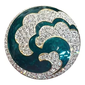 Swarovski Brooch Jeweler's Collection Round Teal Enamel Gold Plated - Picture 1 of 4