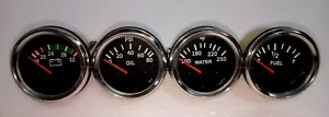 Gauges Set ( 4 pc) - Oil Pressure Temp Volt Fuel Gauge 2" Electric Chrome - Picture 1 of 5