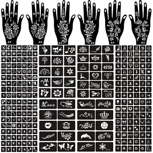 14 Blatt Henna Tattoo Schablone Kit wiederverwendbar für Frauen Mädchen und Kinder, 200+ STCK. - Bild 1 von 8