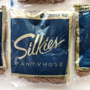 Vintage Shiny Pantyhose Silkies Beige Brown Small Control Top Hose Nylon 712/101 - Picture 1 of 2