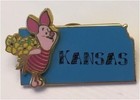 HTF OLD Disney Pin Kansas State Character Pin Piglet Holding Bunch Wild Flowers