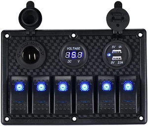 Pannello Interruttori 6 Gang per Auto Barca Impermeabile con 2 USB Voltmetro LED - Foto 1 di 7
