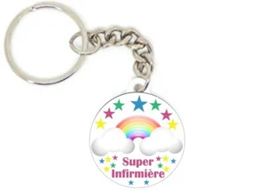 Porte clé badge super infirmière arc en ciel nuage idée cadeau personnalisé - Picture 1 of 1