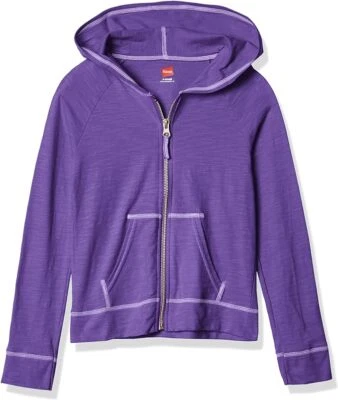 Hanes Girl Sweatshirt Lightweight Slub Jersey Full Zip Hoodie K208 Jacket Cotton - Image 1 of 4