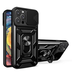 Panzer Hülle iPhone 16 Pro Handyhülle Kameraschutz Ringhalter Schwarz - Bild 1 von 8