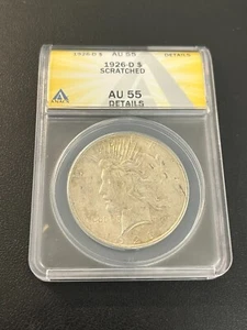 1926 D PEACE DOLLAR ANACS AU-55 DETAILS - ABOUT UNCIRCULATED - CERTIFIED - $1 - Picture 1 of 2