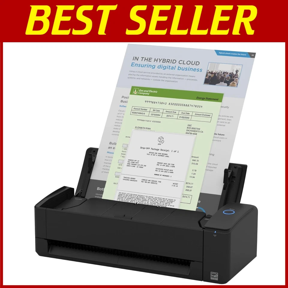Double-Sided Photo & Receipt Scanner, Auto Feeder, Black - Image 1 of 4