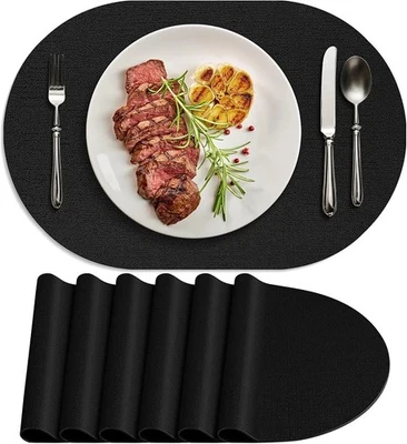 Dining Table Set of 6 Non-Slip, Heat Resistant Oval Leather Placemat Double... - Image 1 of 4