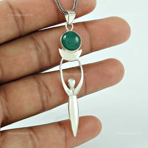 Rotondo Onice Gemma 925 Argento Sterling Lunetta Mamma Compleanno Moda Ciondolo - Foto 1 di 5