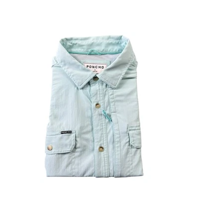 PONCHO Light Blue Polyester S/S Slim Fit Button Front Size XL GUC - Image 1 of 4