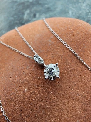 Collar de oro blanco de 14 k .585 diamantes de 0,12 quilates con cadena de 17" Au 25170 Foto 1 de 4