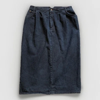 Levis VTG 90s Denim Midi Skirt Navy Black Pleated Women’s 18 Made USA Modest - Image 1 of 4