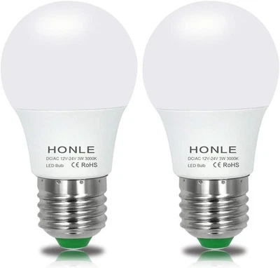 E26 12-24V AC/DC LED Light Bulbs 3W Low Voltage Warm White 3000K E27 Edison Stan - Image 1 of 4