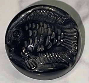 Vintage Czech Black Glass Fish No Shank Button 133-25 - Picture 1 of 7
