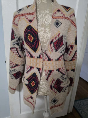 Cardigã Chelsea & Violet Geo Eyelash manga sino boho asteca suéter top XS - Imagem 1 de 4