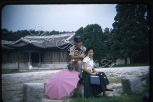 Korea Pretty Woman Military Man Temple 35mm Slide 1950s Kodachrome - Picture 1 of 3