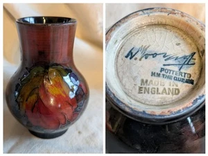 Vaso smaltato fiamma bacche foglia di moro 1940 W HM Queen impresso 4 in alto - Foto 1 di 8