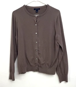 Lands’ End Button-Up Cardigan Sweater Women’s L (14-16) L/S Cotton Blend Knit - Picture 1 of 4