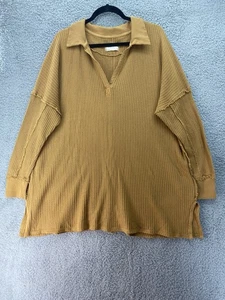 Free People We The Free Top Large Brown Oversized V-Neck Waffle Travis Tunic S - Picture 1 of 10