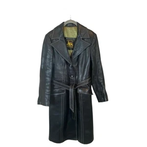 Leder Trenchcoat schwarz Vintage Induyco Damen Gr. 14 Spanien modern S gefüttert - Bild 1 von 12