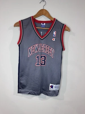 Vintage Champion New Jersey Nets #13 Kendall Gill Jersey Kids Size M Rare Gray  - Image 1 of 4